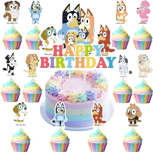 25 Stück Blue Dog Cupcake Toppers,Tortendeko Geburtstag,Blue Dog Cake Topper,Dog Kuchendeko,Blue Dog Kuchen Deko,Cupcake Toppers Junge&Mädchen,für Tortendeko,Party Dekorationen für Kinder von Guidre