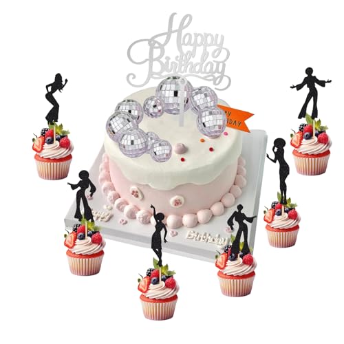 41 Stück Discokugel deko, Dancing queen tanzende menschen Cake Toppers, Happy birthday tortendeko, Musik deko, Disco ball, Cake topper geburtstag, Disco deko für Brautdusche Disco Bachelorette Party von Guidre