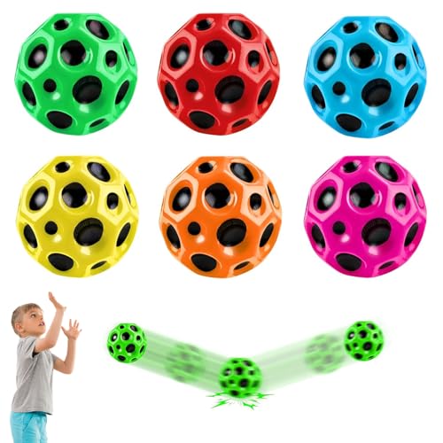 Guidre 6 Stück Astro Jump Ball, Mehrfarbig Space Moon Ball, Super High Bouncing Lightweight Springen Ball, Hüpfbälle, Bouncy Balls, Interaktives Spielzeug zum Stressabbau, Gartenspiele für Kinder von Guidre