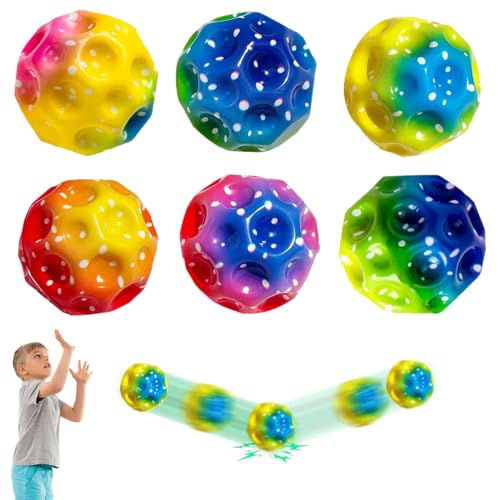 6 Stück Astro Jump Ball, Moon Ball, Hohe Springender Gummiball, Bouncy Balls, Bunte Hüpfende Bälle, Super Stretch, Leicht zu Greifen, Planeten Hüpfbälle für Outdoor & Indoor, Gartenspiele für Kinder von Guidre