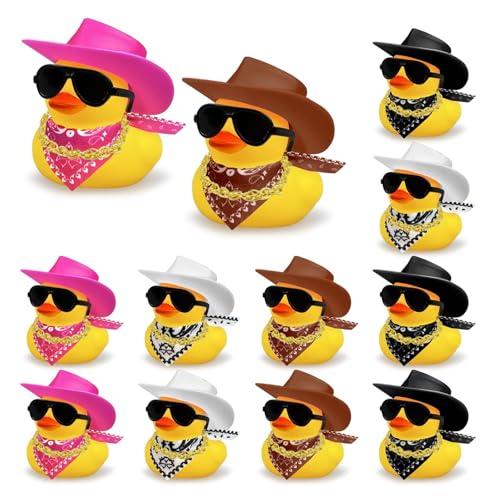 Cowboy-Gummiente,Cowboy-Ente,Cowboy-Gummi-Ente mit Cowboyhut Sonnenbrille Goldenen Ketten Halstuch und Coole Requisite,Cowboy-Ente Dekoration für Partygeschenke,Geburtstage,Badezeit,Baby-Duschzubehör von Guidre