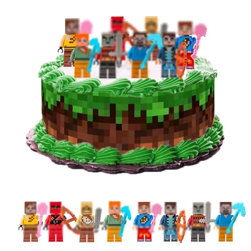 8 Stück Pixel Craft Miner Game Tortendeko Figuren, Tortendeko Figuren Baby, Cupcake Topper, Kuchendekoration, für Kinder Baby Party Geburtstag Party Kuchen Dekoration von Guidre