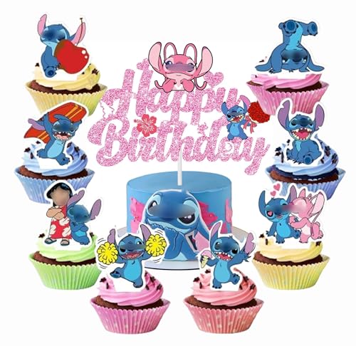 25 Stück Anime Kuchen Deko, Deko Geburtstag Mädchen Stit-ck Geburtstagsdeko Jungen Mädchen Cartoons Kuchen Topper Set für Birthday Party Dekoration Blue cartoon Cake Toppers zum Kinder von Guidre