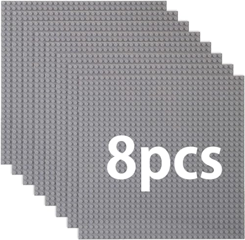 8 Platten-Set Bauplatte Kompatibel mit Meisten Marken,Classic Bausteine Grundplatte,Kompatibel mit Bauplatte Lego Classic,25.5 * 25.5cm, Graue Grundplatte von Guihumz
