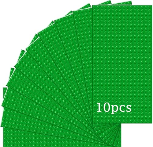 Guihumz 10 Platten-Set Bauplatten Kompatibel mit Meisten Marken,Classic Bausteine Grundplatten 25.5 * 12.5cm mit 16 * 32 Noppen,Mehrfarbig(Grüne,25.5 * 12.5cm) von Guihumz