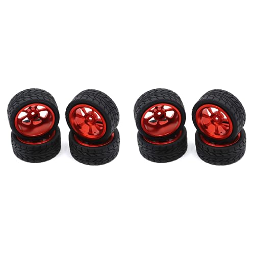 Guihydur 2Satz 65mm Metallfelge + Gummireifen mit Grip Reifen für 144001 A959 A959-B 124019 124018 RC Autoteile, Rot von Guihydur