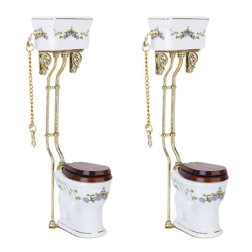 Guihydur 2X Weinlese Viktorianische Art Badezimmer Porzellan WC Puppenhaus Miniatur +Gold von Guihydur