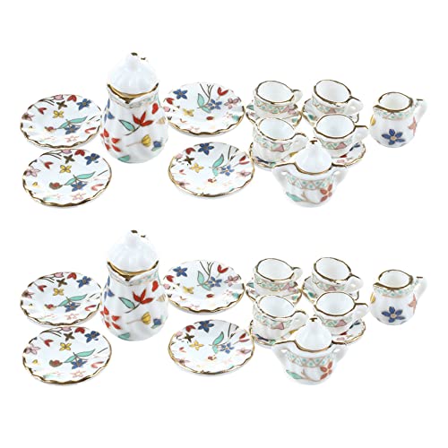 Guihydur 30 Stueck Miniatur Puppenhaus Geschirr Porzellan Tee Set Geschirr Cup Teller Blumendruck von Guihydur