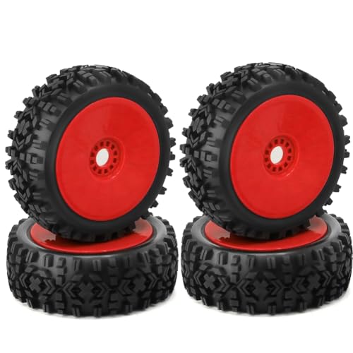 Guihydur 4PCS 1/8 RC Rad Reifen Gummi 120MM 112MM Reifen 17mm Nabe Sechskant für 1/8 RC Auto auf der Straße Off-Road Ersatzteile, Rot von Guihydur