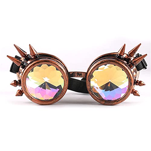 1 x Kaleidoskop Brille, Steampunk Niet Dekoration Brille, Winddichte Vintage Gothic Rave Brille mit Regenbogen Kristall Linsen, für Halloween Weihnachten Cosplay Tanzparty Musikfestival von Guillala