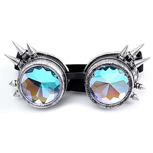 1 x Kaleidoskop Brille, Steampunk Nieten Dekoration Brille, Winddicht Vintage Gothic Rave Brille mit Regenbogen Kristall Linsen, für Halloween Weihnachten Cosplay Tanz Party Musik Festival von Guillala