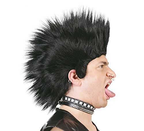 Guirca Punk Perücke - Schwarz, Lockig, Polyester, Perücke, WIG, Punk, Erwachsener, 30 cm x 30 cm x 30 cm von Guirca