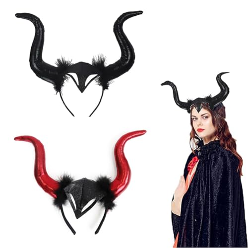 Hexenhut Haarreif Set, 2 Pcs Königin Hörner Halloween Böse Haarreif Schwarz Teufel Kopfschmuck Maleficent Cosplay Lustig Gruselige Haarreifen Haarschmuck Set von Gujey