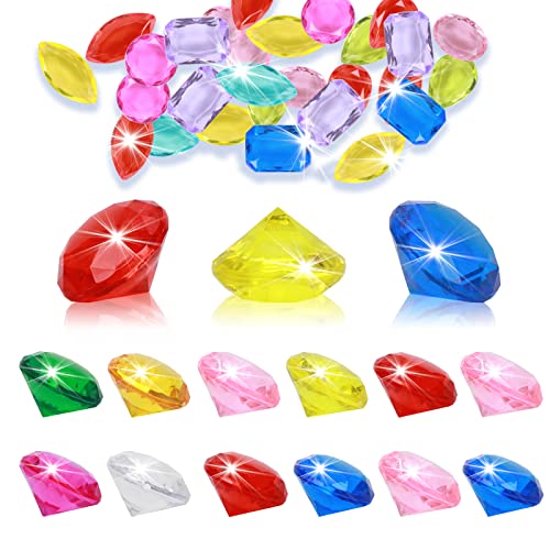 24 Stück Tauchjuwel Pool Spielzeug, Tauchen Edelstein Pool Spielzeug Tauchspielzeug für Kinder, Sommer Schwimm Tauch Spielzeug Set, Edelstein Unterwasser Bunte Kristall Acryl Diamant Edelsteine von Gukasxi