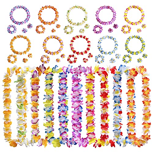 40 Stück Hawaiianische Leis Girlanden Hawaii Blumenketten Stirnbänder Armbänder Set für Hawaiian Luau Party Dekoration Tropischen Strand Thema Hochzeit Geburtstag Party Dekoration Zubehör von Gukasxi