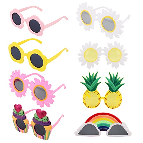 8 Stück Partybrillen Funky Brillen Lustige Brille, Hawaiian Tropical Brille Luau Partybrille Lustige Sonnenbrille Kostüm Party Sonnenbrille für Strand Thema Dekoration, Party Zubehör, Foto Requisiten von Gukasxi