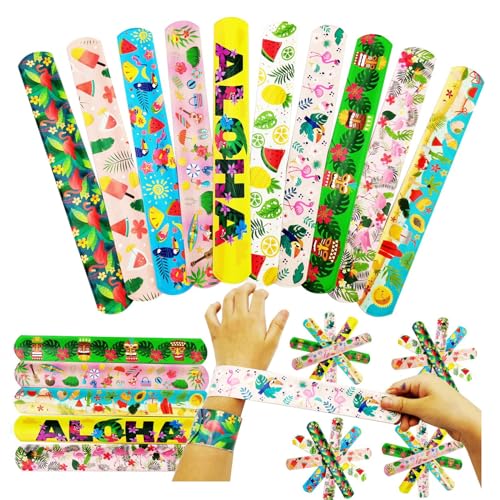 Gukasxi 30 Stück Slap Armbänder Schnapparmbänder Hawaii Slap Armband Flamingo Snap Bracelets für Kinder Slap Bands Flamingo Schnapparmband für Jungen Mädchen Geburtstag Party Geschenke von Gukasxi