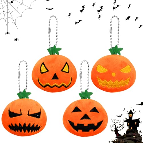 Gukasxi 4 Stück Halloween Kürbis Plüsch Ornamente Niedliche Halloween Kürbis Puppen Halloween Gefüllte Kürbis Hängende Anhänger Dekoration, Halloween Party Tasche Füller Stuff Geschenke von Gukasxi