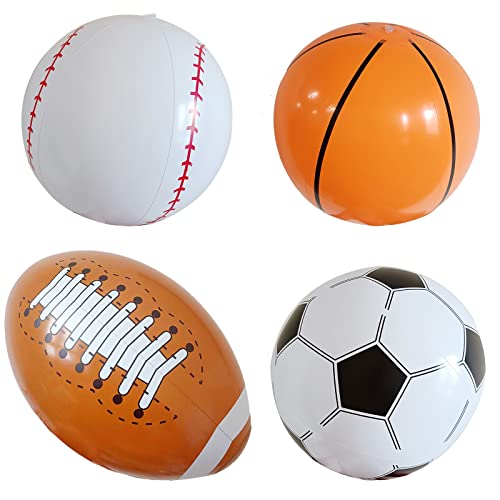 Gukasxi 4 Stück aufblasbarer Strandball 40cm Wasserball Aufblasbarer PVC-Fußball-Basketball-Baseball-Fußball, Strandball Beachball für Pool Strand oder als Deko in Durchmesser von Gukasxi