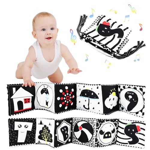 Gukasxi Black & White Stoff-Buch,Kontrastbuch Baby Schwarz Weiß Doppelseitig Baby Stoffbuch mit Spiegeln Soft Bilderbuch aus Stoff Sensorisches Spielzeug für Babygeschenke von 0–6 Monaten (Style-B) von Gukasxi