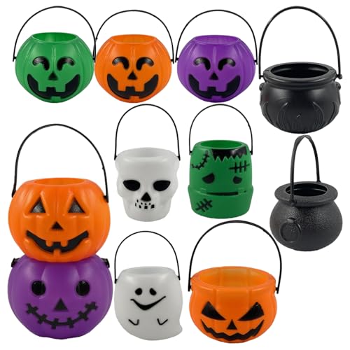 Halloween 12 Stücke Kleine Hexenkessel Süßigkeiten Eimer Halter Party Trick or Treat Bag Tragtasche, Schwarzer Candy Bucket Candy Kessel mit Griff Schwarzer für Halloween Party Dekoration (Farbig) von Gukasxi