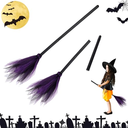 Halloween Hexenbesen,2 Stück Kinder Hexenbesen 110 cm/89 cm/80 cm Hexenbesen Halloween Dekoration Abnehmbare Cosplay Besen Requisiten für Halloween Party Kinder Erwachsene Kostüm Dekoration (89cm) von Gukasxi