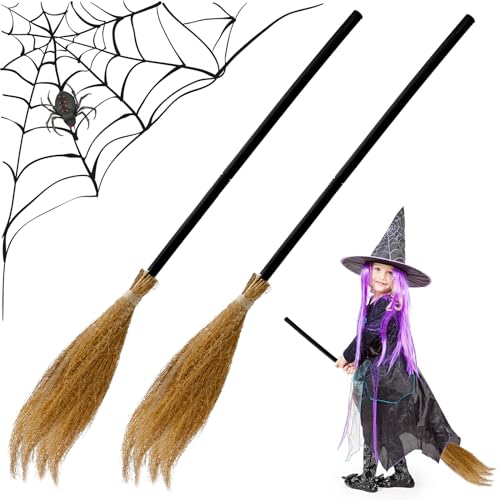 Halloween Hexenbesen,2 Stück Kinder Hexenbesen 110 cm/89 cm/80 cm Hexenbesen Halloween Dekoration Abnehmbare Cosplay Besen Requisiten für Halloween Party Kinder Erwachsene Kostüm Dekoration (100cm) von Gukasxi