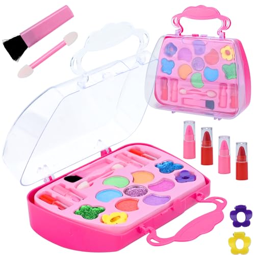 Mädchen Kinderschminke Set,Sichere ungiftige Kleinkinder Make up Set Kids Cosmetic Beauty Set mit Lipgloss,Rouge für 3-12 Kleine Mädchen Halloween Weihnachts Geschenk (Style-B) von Gukasxi