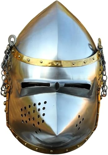 Antike Replik Mittelalterlicher Bascinet Schwein Gesicht Ritter Helm Stahl 18 Gauge Ritter Helm Kampf Bascinet Helm Kostüm Mittelalter Tragbarer Bascinet Helm für Halloween, Cosplay, Weihnachten von Gulvintilabcal