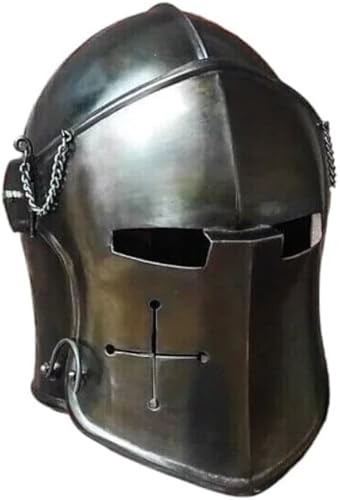 Barbuta Helm Ritter Templer Kreuzritter Helm Helm Rüstung SCA LARP Replik Kostüm Visier Barbute Wikinger Battle Knight Helm Rüstung für Mittelalter Liebhaber Tragbarer Erwachsenenhelm für Halloween von Gulvintilabcal