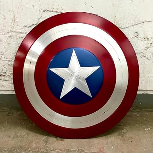 Gulvintilabcal Captain America Cosplay Schild 55,9 cm - Metall, Leder, Handgefertigt, Arm oder Wand, Film, Captain America, All Ages, 2 verstellbare Lederriemen und Haken von Gulvintilabcal