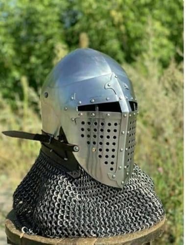 Gulvintilabcal Handgefertigter Barbuta Silberhelm Rollenspiel Ritter Mittelalter Helm ChainMail Helm Stahl Barbute Helm LARP Kostüm Rüstung Helm Battle Warrior Knight Helm von Gulvintilabcal