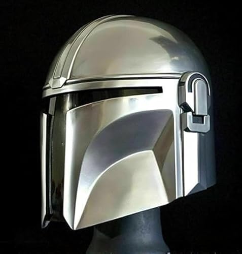 Gulvintilabcal Handgefertigter mittelalterlicher Mandalorianer Helm Wars Star Cosplay Black Series Kostüm Fett neue Vollmaske Premium Hard Style Mittelalter Rüstung Halloween Helm, Chrom von Gulvintilabcal