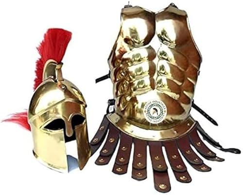 Gulvintilabcal King Leonidas Spartan Armor Muscle Jacket 300 Movie Knight Brass Finish Römischer griechischer korinthischer Helm für Halloween von Gulvintilabcal