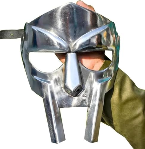 Gulvintilabcal MF DOOM Maske Mad-Bösewicht Mild Steel Face Armour Mittelalter Handgeschmiedete Doom Maske Tribute to MF Doom! Kostüm Halloween Zubehör Cosplay Römer Gladiator Helm Gesichtsmaske von Gulvintilabcal