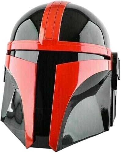 Gulvintilabcal Mandalorian Steel Metal Helmet Red-Black Pattern Face Head Mask with Liner and Chin Strap for LARP Cosplay Role Halloween Armour Gift, Standard von Gulvintilabcal