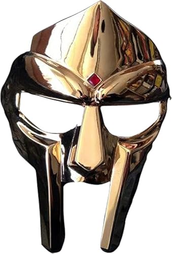 Gulvintilabcal Medieval MF Doom Gladiator Mask Golden Finish Knight Templer Rüstung Helm Roman Spartan Black Steel Knights Templar Crusaders Armour Helm 9.75 Zoll von Gulvintilabcal