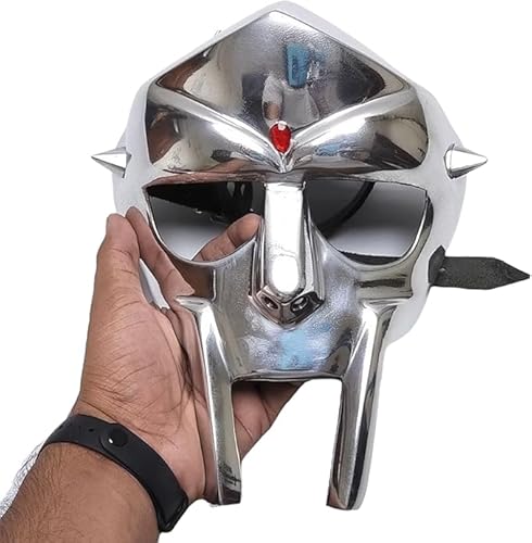 Gulvintilabcal Mf Doom Gladiator Maske Fantasy Party Kostüm 18g Mild Steel Mittelalter Maske Römischer Gladiator Wikinger Maske Helm Gesichtsmaske mit befestigbaren Lederriemen von Gulvintilabcal