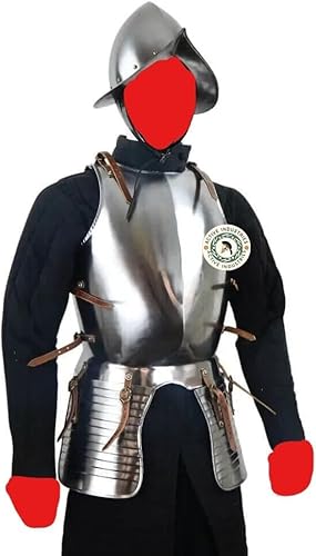 Gulvintilabcal Mittelalterliche Ritter-Halbjacke mit Quaste, Schlacht, silberfarbenes Finish, spanischer Morion-Helm für Halloween und Weihnachtskostüm von Gulvintilabcal