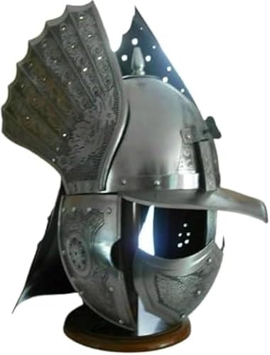 Gulvintilabcal Mittelalterlicher Flügelhelm Stahlritter Rüstung Kampfkrieger LARP Griechischer Kopf Kostüm für Rollenspiel/Cosplay & Wohnkultur, Standard, Grau von Gulvintilabcal