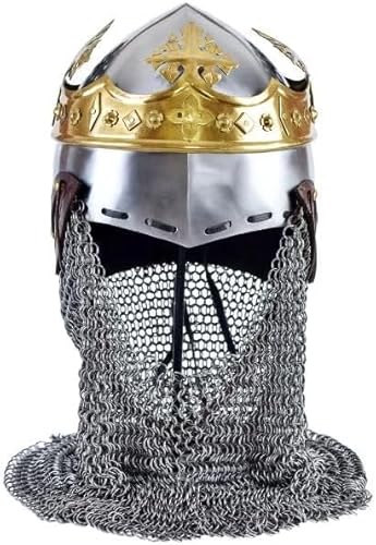 Gulvintilabcal Mittelalterlicher Helm von Robert dem Bruce – Bascinet-Helm, Silber-Finish mit Cahinmail-Messinghelm, Ritter, Stahlhelm, Rüstung, Kostüm, 66 x 20 x 22 cm von Gulvintilabcal