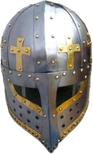 Mittelalterlicher Kreuzritter-Brillen-Helm mit Kettenhemd, Aventail, Stahl, Geschenk von Gulvintilabcal