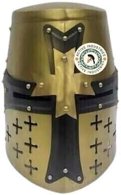 Gulvintilabcal Mittelalterlicher Kreuzritterhelm, antikes Messing, Tempelritter, Stahlhelm, Kampfkrieger, Rüstung von Gulvintilabcal