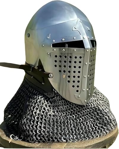 Gulvintilabcal Mittelalterlicher Ritterhelm - Kettennetzhelm Kampfbereiter Helm Bascinet Helm für SCA HMB Combat French Knight Cosplay Kostüm, von Gulvintilabcal