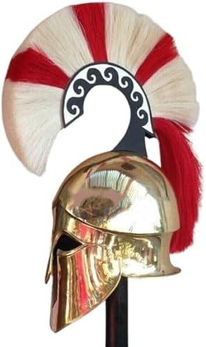 Gulvintilabcal Mittelalterlicher griechischer Helm, Stahlritter-Rüstung, Battleworn Tragbares LARP-Kopf-Kostüm mit Feder für Rollenspiel/Cosplay & Heimdekoration von Gulvintilabcal