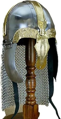 Gulvintilabcal Mittelalterlicher griechischer Nasenhelm, Stahlritter-Rüstung, tragbar, LARP-Kopf-Kostüm mit Kettenhemd, für Rollenspiel/Cosplay und Heimdekoration von Gulvintilabcal