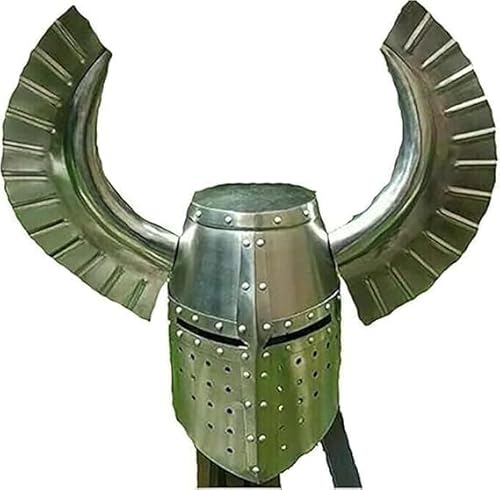 Gulvintilabcal Mittelalterlicher großer Helm, Stahlritter-Rüstung, Kampfkleidung, Wappen, Flügelkopf, Kostüm für Rollenspiel/Cosplay und Heimdekoration von Gulvintilabcal