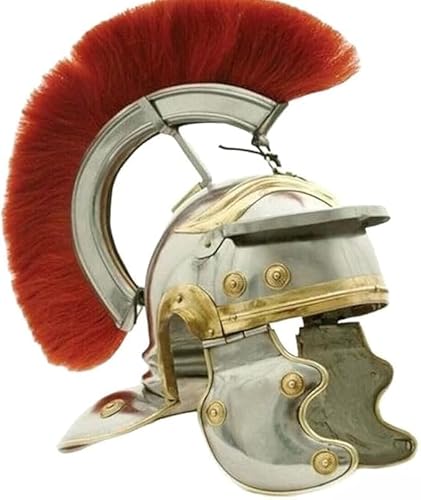 Gulvintilabcal Silberner römischer Centurion-Helm mit roter Feder, mittelalterlicher Ritter-Rüstung, mittelalterlich, bronzefarben von Gulvintilabcal