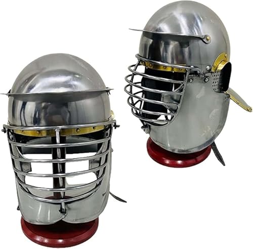 Gulvintilabcal Stahl Römer Offizier Helm Mittelalter Ritter Centurion Rüstung Helm Silber Politur Rustikal Vintage Cosplay von Gulvintilabcal