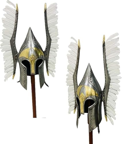 Gulvintilabcal Stahl Wikinger Helm Mittelalter Ritter Kreuzritter Flügel Helm Silber Politur Rustikal Vintage Cosplay Rollenspiel Party Kostüm von Gulvintilabcal